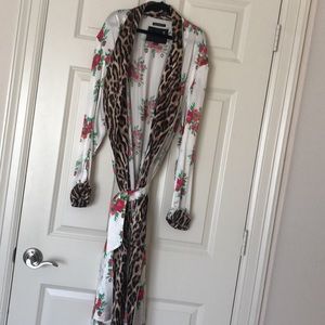 R13 Red Rose on Ecru Long Smoking Robe XXS/XS